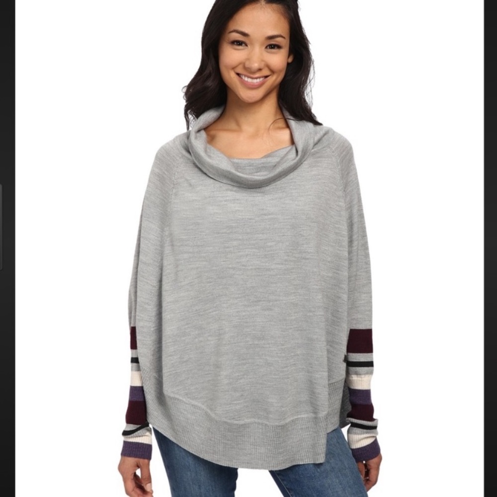 Smartwool Nokoni Striped Poncho Sweater Cowl Neck Wool Size Large/Extra Large